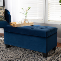 Baxton Studio WS-20091-Navy Blue Velvet-Otto Michaela Modern and Contemporary Navy Blue Velvet Fabric Upholstered Storage Ottoman